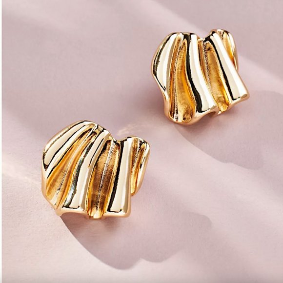 NEW~ Anthropologie Folded Gold Post Earrings - Picture 1 of 9